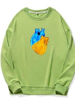 Женский свитшот в стиле oversize s-m l-xl(42-44 46-48) спортивная кофта оливковая с принтом