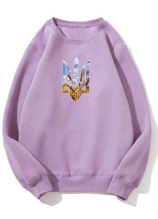 Женский свитшот в стиле oversize s-m l-xl(42-44 46-48) спортивная кофта лиловая с патриотическим принтомгерб