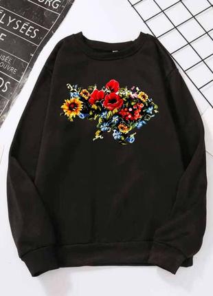 Женский свитшот в стиле oversize s-m l-xl(42-44 46-48)спортивная кофта с патриотическим принтом черная