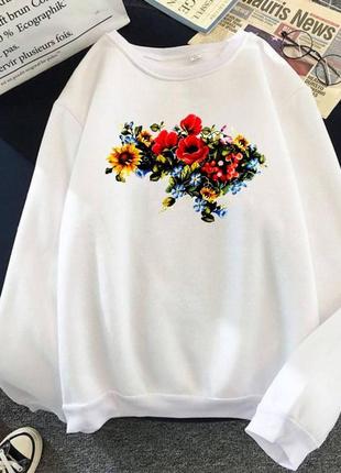 Женский свитшот в стиле oversize s-m l-xl(42-44 46-48)спортивная кофта с патриотическим принтом белая