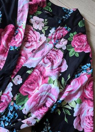 Халат кимоно черный в цветочный принт розы на запах, индия, 14-16/42-44 (3210m)3 фото