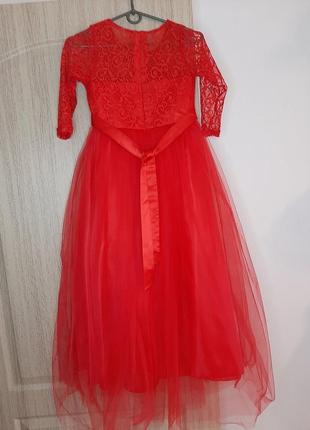 Довге ошатне плаття на дівчинку червоне зріст 1222 фото