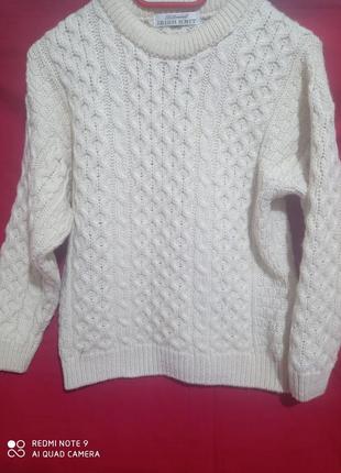 Шерстяной irish knit  вязанный белый молочный кремовый свитер шерсть джгуты вовна вовняний6 фото