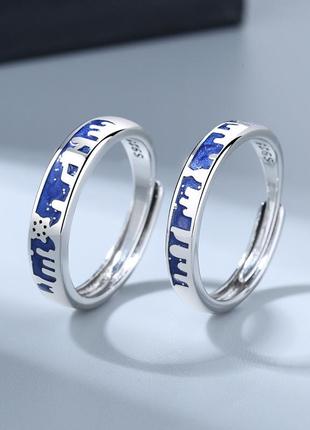 Парные кольца "ночной город"/ украшения для влюбленных /подарок на годовщину / в цвете серебро1 фото