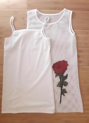 Стильне біле плаття сітка3 фото