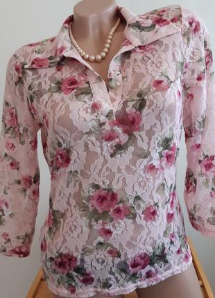 Мереживна блуза, кофтинка, поло, нейлон, розмір 12/10