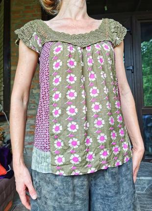 Майка с кружевом вязаный в принт цветы в бохо стиле zara trf коттон хлопок вискоза блуза2 фото