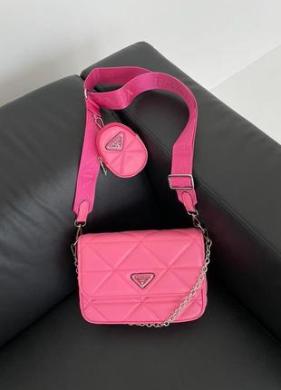 Сумка prada re-nylon padded shoulder pink2 фото