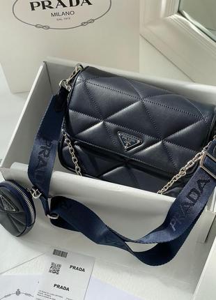 Сумка prada re-nylon padded shoulder dark blue6 фото