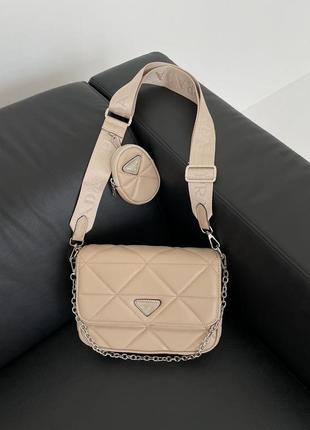 Сумка prada re-nylon padded shoulder beige3 фото