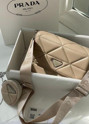 Сумка prada re-nylon padded shoulder beige4 фото