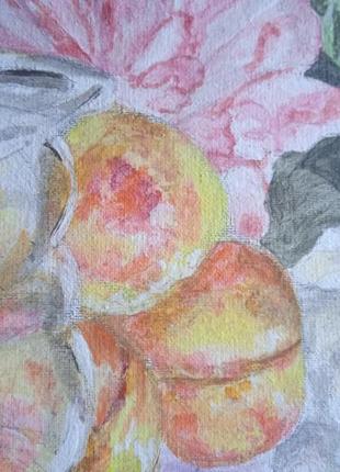 Картина акрилом ( піони та персики ) .ручна робота .3 фото