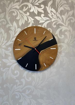 Настінний годинник starwood акація з чорною епоксидною смолою (sw045/2)1 фото