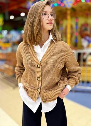 Кардиган однотонный вязаный на пуговицах для девочки (128 см.)  lajudy 2125000785073