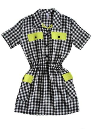 Платье в квадратики с салатовым для девочки (140 см.)  locoloco 21250007756231 фото