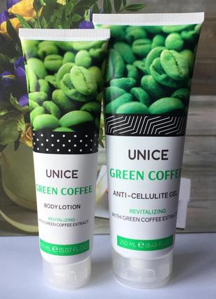 Антицелюлітний гель та лосьйон для тіла green coffe unice1 фото