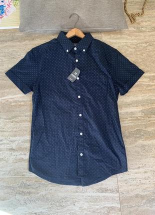 Рубашка мужская в горох burton натуральная ткань темно синяя с коротким рукавом3 фото