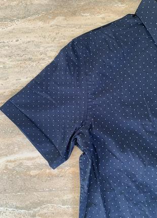 Рубашка мужская в горох burton натуральная ткань темно синяя с коротким рукавом4 фото
