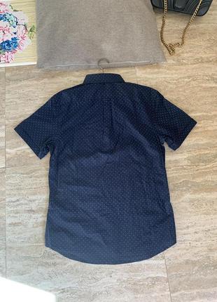 Рубашка мужская в горох burton натуральная ткань темно синяя с коротким рукавом7 фото