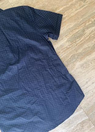 Рубашка мужская в горох burton натуральная ткань темно синяя с коротким рукавом8 фото