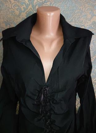 Женская черная блуза на шнуровке батник блузка рубашка р.44/464 фото