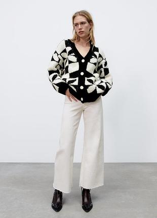 Кардиган zara, жакардовий трикотажний кардиган в клітинку zara