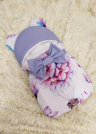Дитячий конверт - спальник для дівчинки, блакитний, квітковий принт