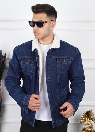 Джинсовка джинсовый пиджак мужская теплая мех синяя турция / джинсовая куртка піджак курточка синя