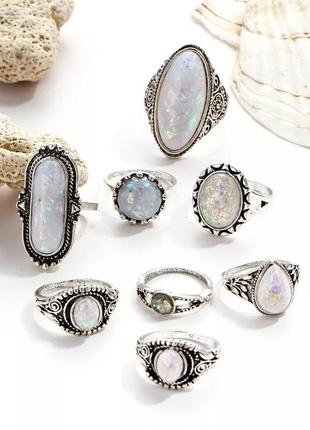 Набор винтажних колец кольцо с большим камнем модные трендовые стильные колечка кольца в стиле бохо кольцо с камнем изыскание кольца6 фото