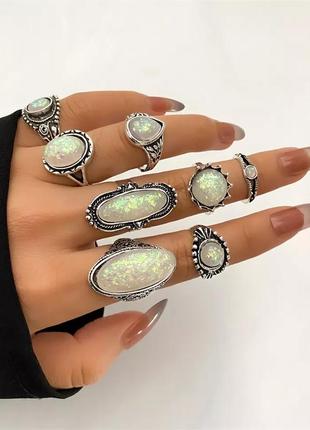 Набор винтажних колец кольцо с большим камнем модные трендовые стильные колечка кольца в стиле бохо кольцо с камнем изыскание кольца2 фото
