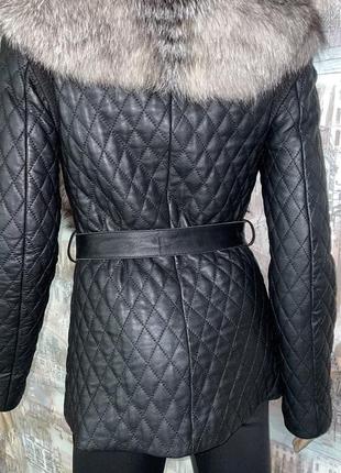 Кожаная куртка-жилетка трансформер с чернобуркой теплая9 фото