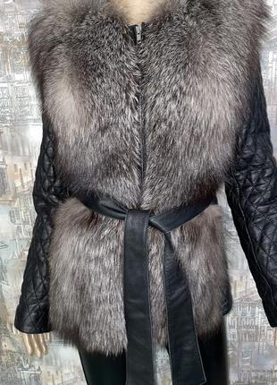 Кожаная куртка-жилетка трансформер с чернобуркой теплая8 фото