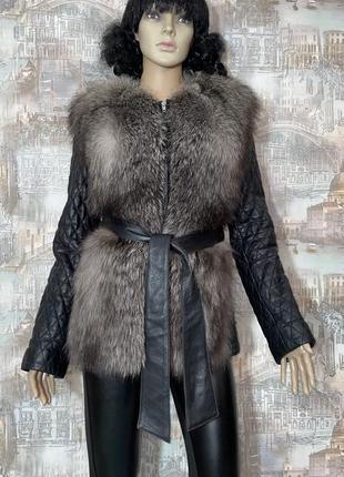 Кожаная куртка-жилетка трансформер с чернобуркой теплая7 фото