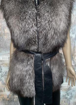 Шкіряна куртка-жилетка трансформер пуховик чорнобурка