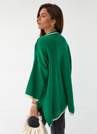 Женский зеленый свитер оверсайз с укороченными рукавами2 фото