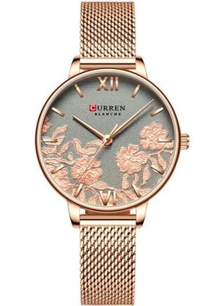 Женские металлические часы curren blanche розовое золото с цветами каррен бланш1 фото