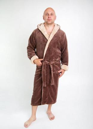 Мужской махровый халат с капюшоном р.42-583 фото