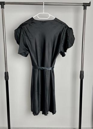 Чёрный тонкий женский халат с поясом7 фото