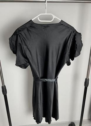 Чёрный тонкий женский халат с поясом8 фото