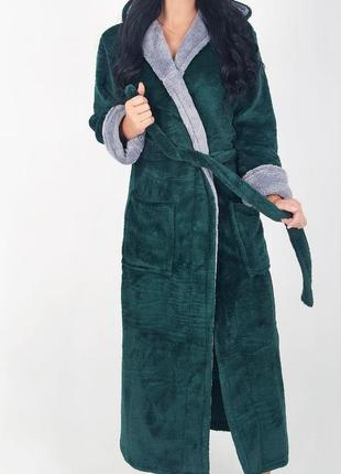 Махровый длинный женский халат с капюшоном р.50-58