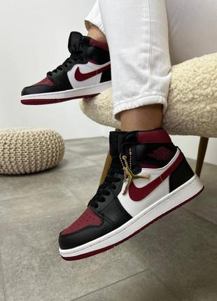Кросівки жіночі nike air jordan high black white wine/кросівки жіночі найк аїр джордан