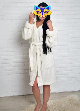Махровый женский халат с капюшоном в р.44,46,48,50 средней длины5 фото