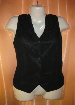 Легкая черная жилетка блузка шифоновая безрукавка 12uk pearl км1179 с бисером