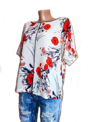 Блуза кофточка в спортивном стиле / принт цветов как маки / синий кант, турция, m&s, 12-144 фото