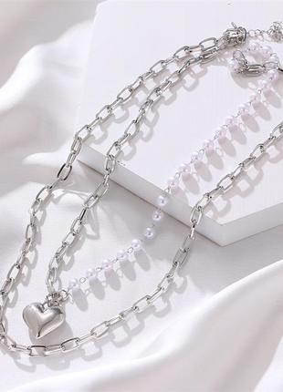 Ожерелье с жемчугом, цепочка с подвеской,цепочка с кулоном, многослойная цепочка.