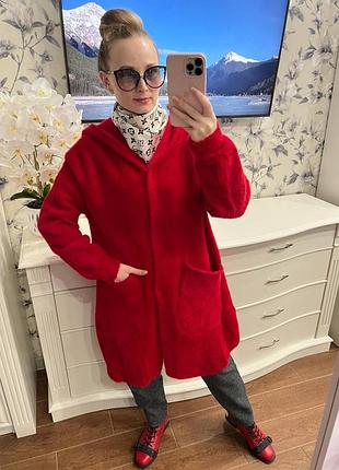 Пальто шуба шубка кардиган куртка альпака с капюшоном
