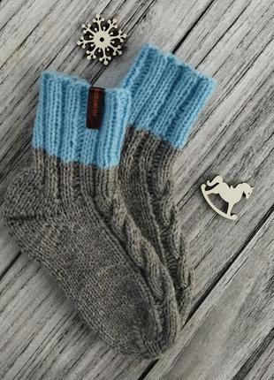Детские шерстяные носочки - вязаные носки для мальчика - носки на 3-4 года1 фото