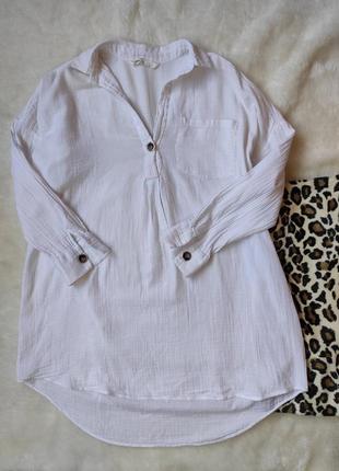 Біле натуральне оверсайз сукня довга сорочка блуза бавовна туніка довгим рукавом батал zara4 фото