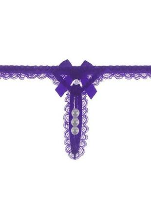 Стринги с жемчужной нитью и прорезью фиолетовые - размер универсальный, резинка до 92см