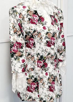 Крутий класний стильний розкішний вінтажний жакет піджак ретро вінтаж квіти троянди квітковий принт3 фото